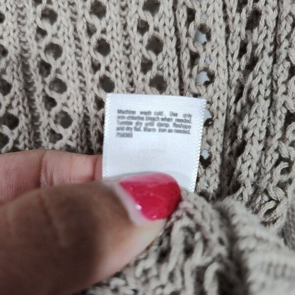 ANA Open Knit Sweater Cotton/Acrylic Women Petite Size PL Tan/Brown Long Sleeve - Picture 6 of 6
